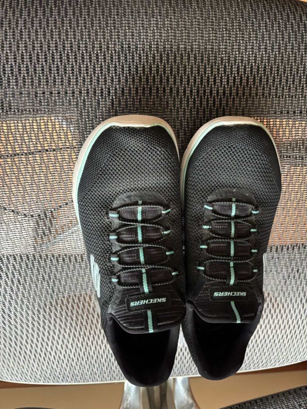 Skechers Black Sneakers with Mint Accents